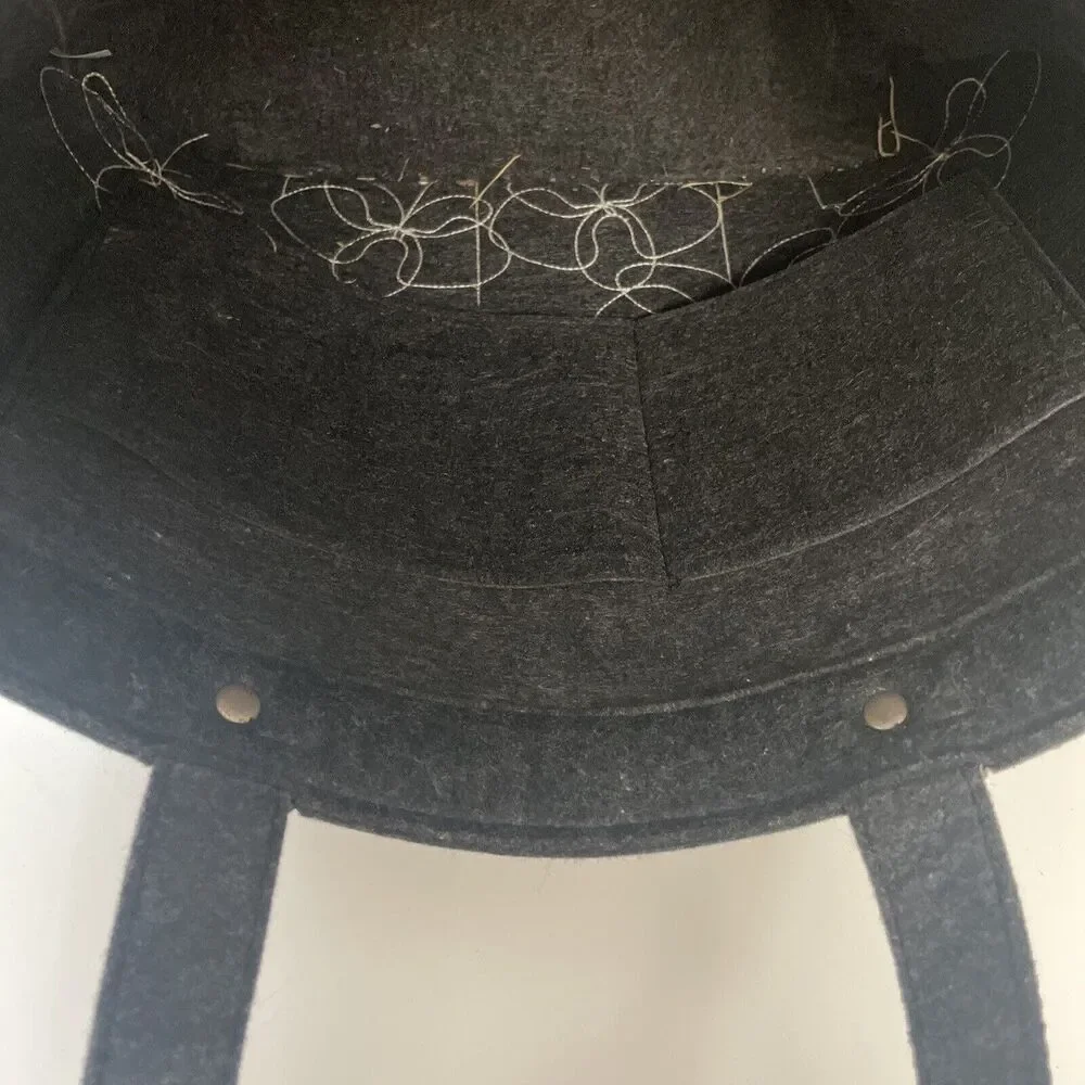VGUC Felted Grey Handbag, Flower‎ Motif, Double strap Handle